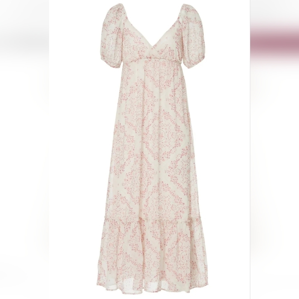 Slate & Willow for Revolve Pink Blush. Cottage Floral Print Midi Dress Slate Lg - Picture 5 of 13